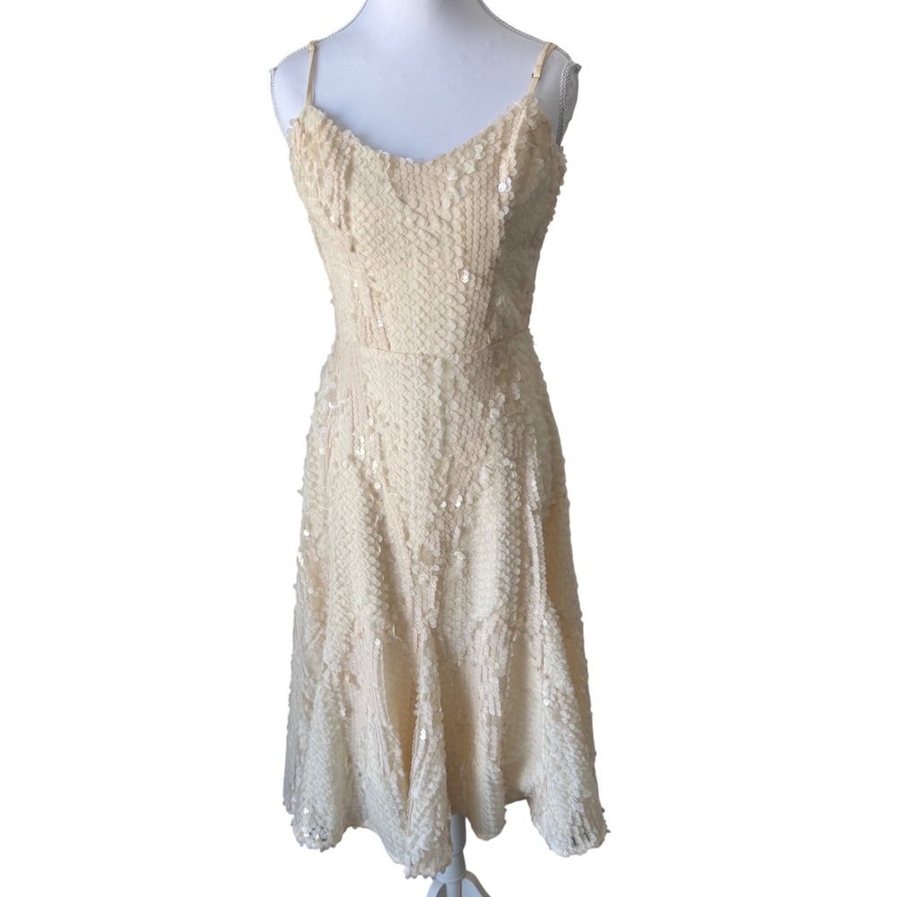 Dress The Population Flora Sequin Midi Dress Cream Formal Bridal Glam S